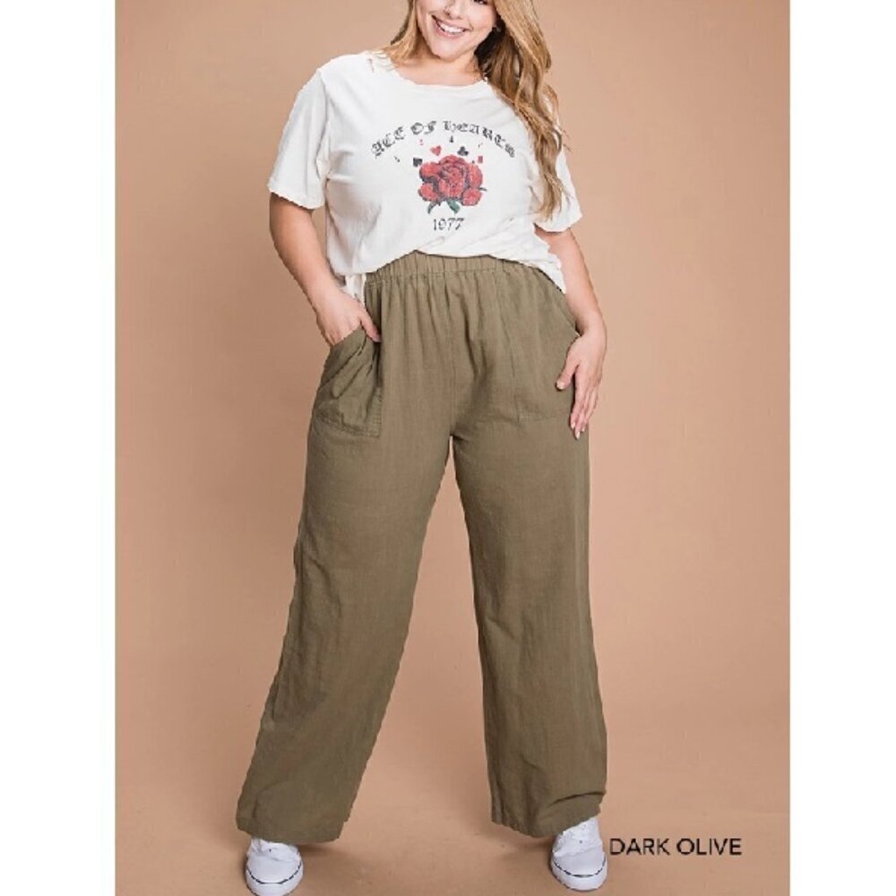 Plus Size Olive Cotton Pants